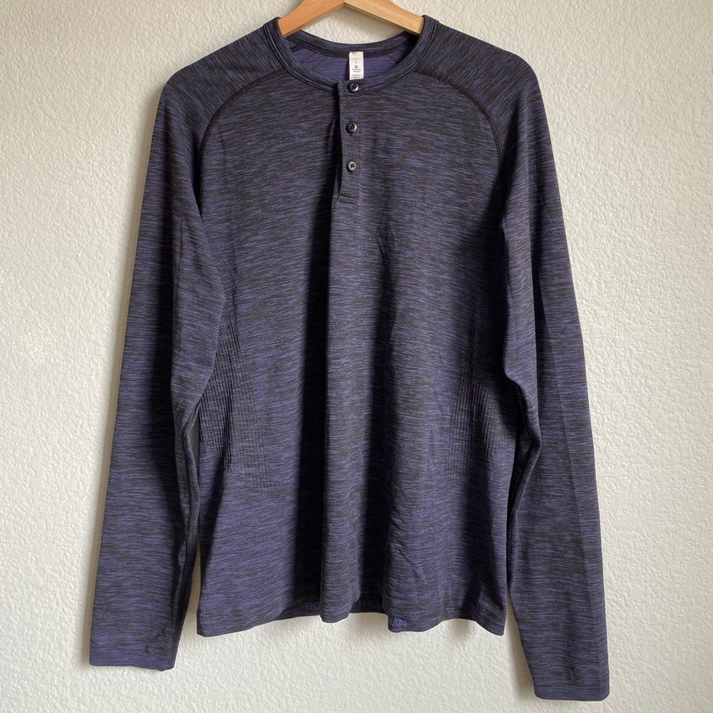 Lululemon Metal Vent Tech Henley Long Sleeve Deep Purple Black Size Large
